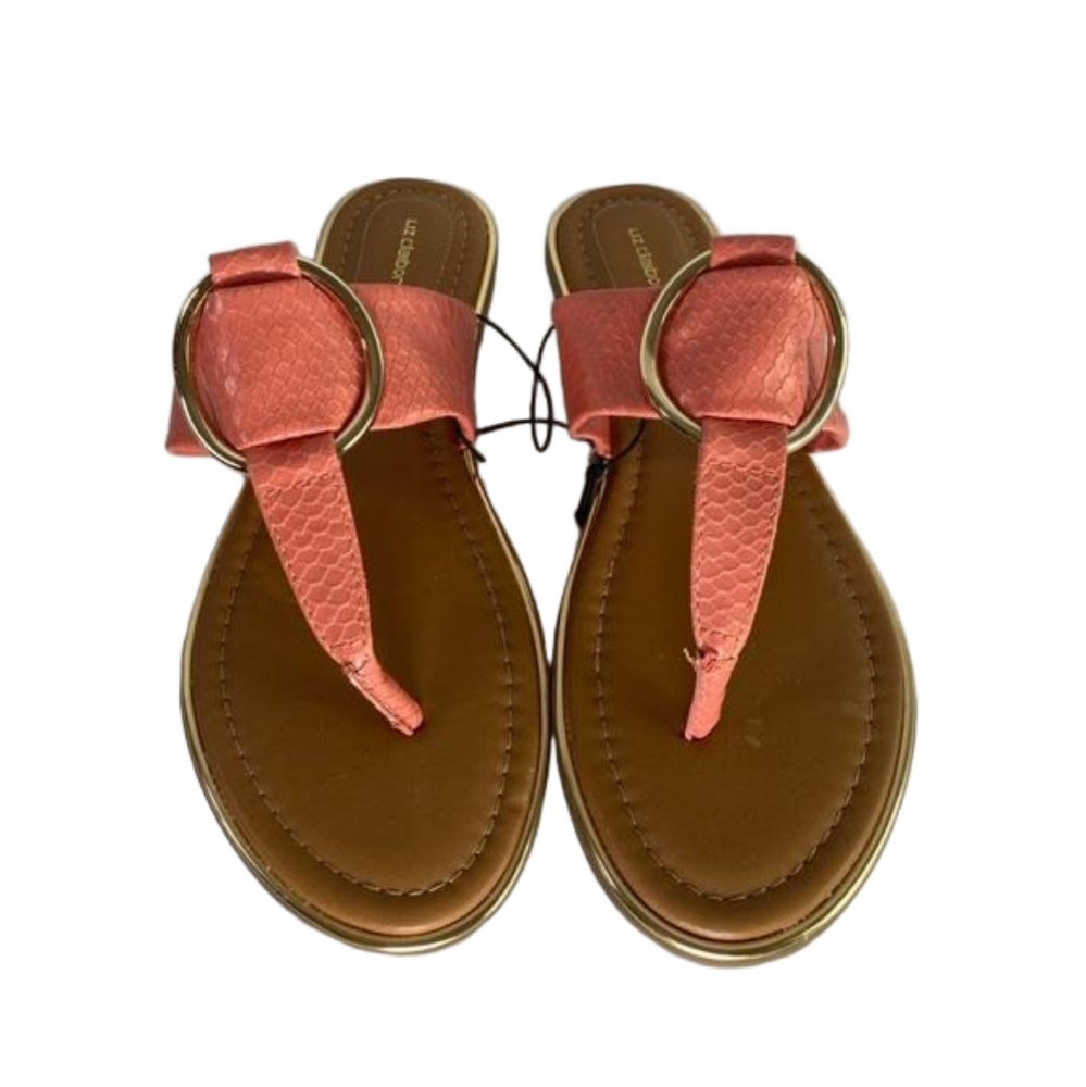 Liz Claiborne Coral Gold Tone Faux Reptile T Post Slides Sandals SKU0775